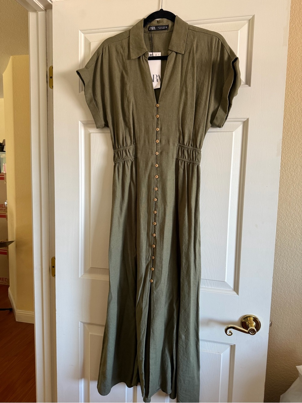 NWT Zara Olive Green Button-Front Maxi Dress